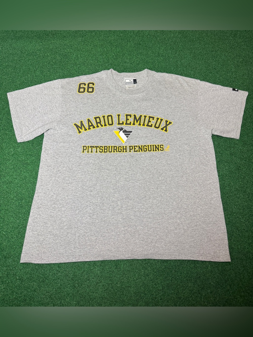 Mario Lemieux Vintage T Shirt Puma Penguins 90s Gray Large Hockey Shirt Retro